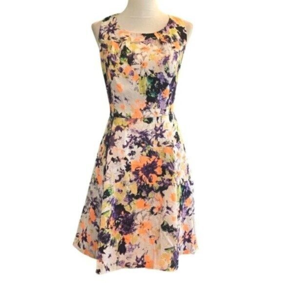 Anthropologie Maeve Sleeveless Bright Floral Flare Skater Dress Size 4P - Picture 2 of 7
